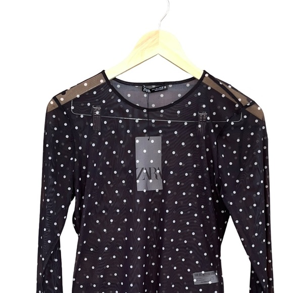 NWT Zara Printed Tulle Bodysuit w/ Polka Dots sze L - Picture 5 of 15
